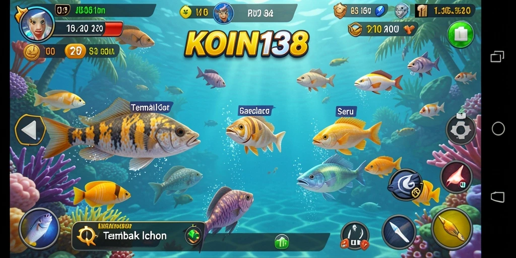 Screenshot menunjukkan gameplay menembak ikan yang mendebarkan.