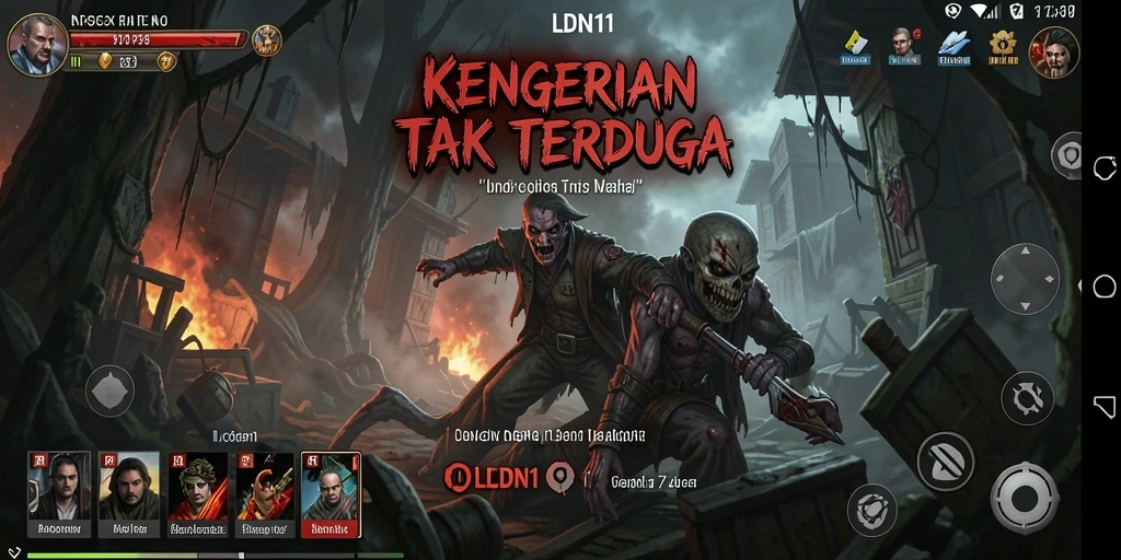 Screenshot gameplay LDN11 menunjukkan suasana mencekam dan monster menyeramkan.