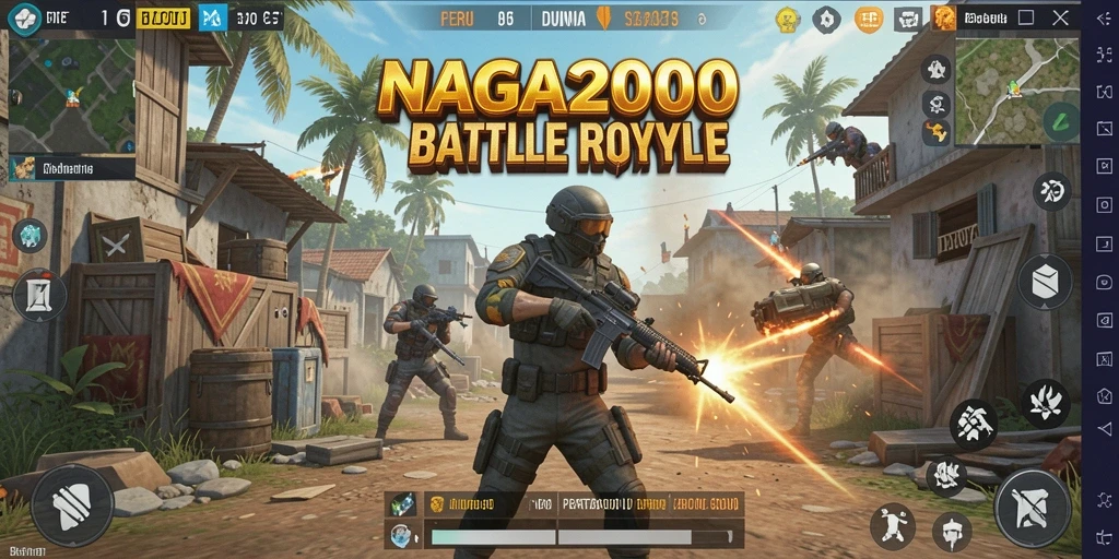 Tampilan gameplay epik dalam NAGA2000 saat pertempuran Battle Royale.