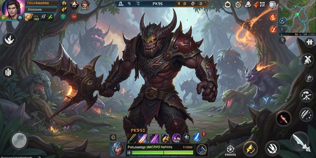 Screenshot utama PK95 menampilkan pertempuran seru dalam gameplay MMORPG.