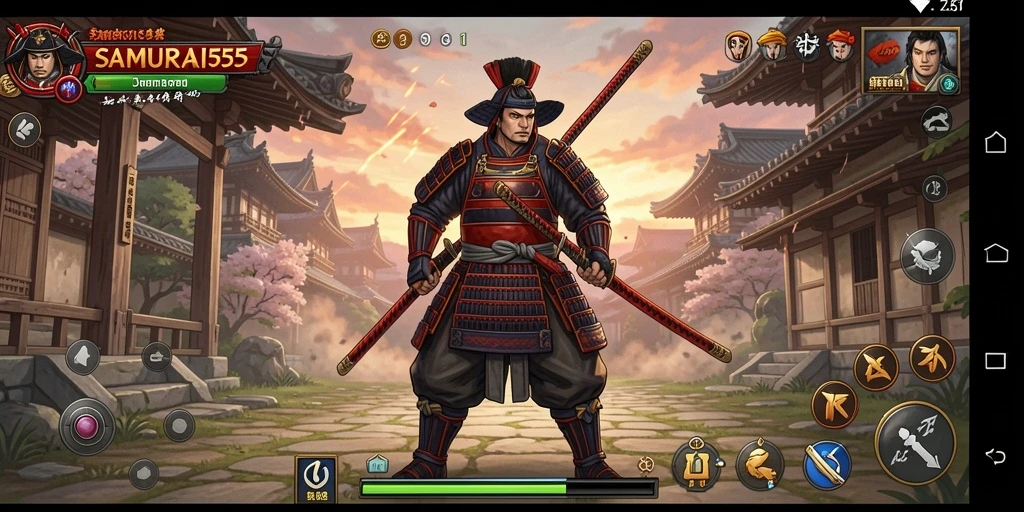 Tampilan gameplay seru dalam SAMURAI555 dengan aksi samurai menegangkan.