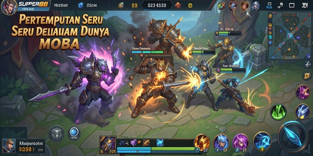 Gameplay MOBA epik dengan karakter yang beragam di SUPER88.
